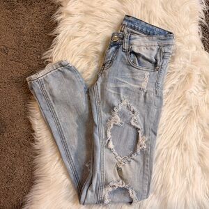 Machine Light Blue Distressed Boyfriend Jeans